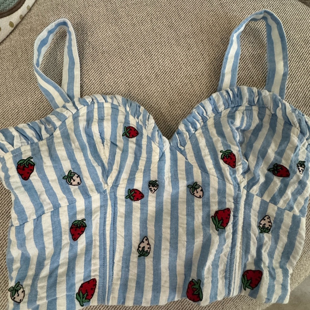Maeve by Anthropologie Blue and White Striped Top - Picture 2 of 6
